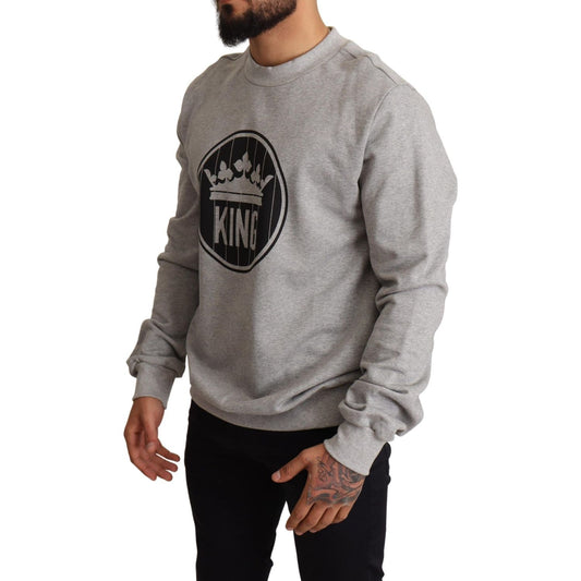 Dolce & Gabbana Regal Crown Cotton Sweater - Sophisticated Gray MAN SWEATERS Dolce & Gabbana