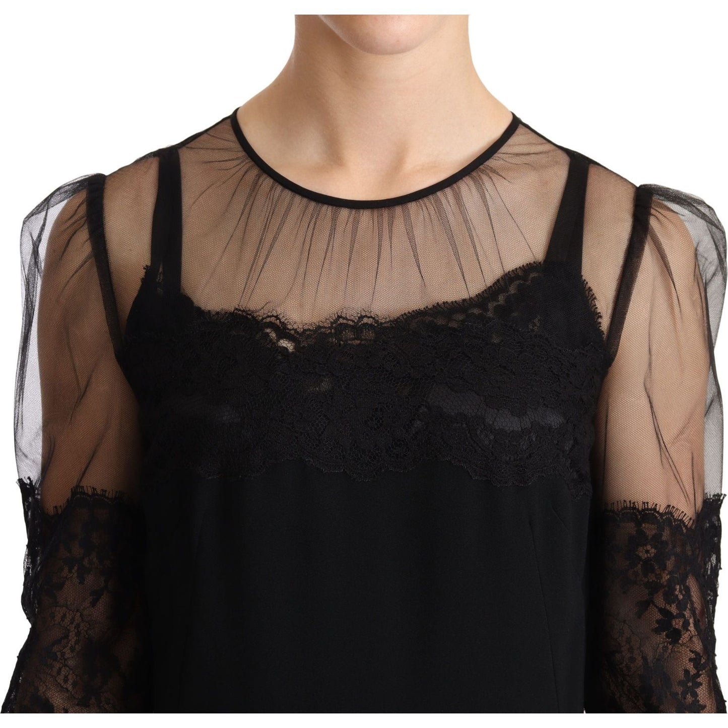 Dolce & Gabbana Elegant Lace Midi Dress in Black WOMAN DRESSES Dolce & Gabbana