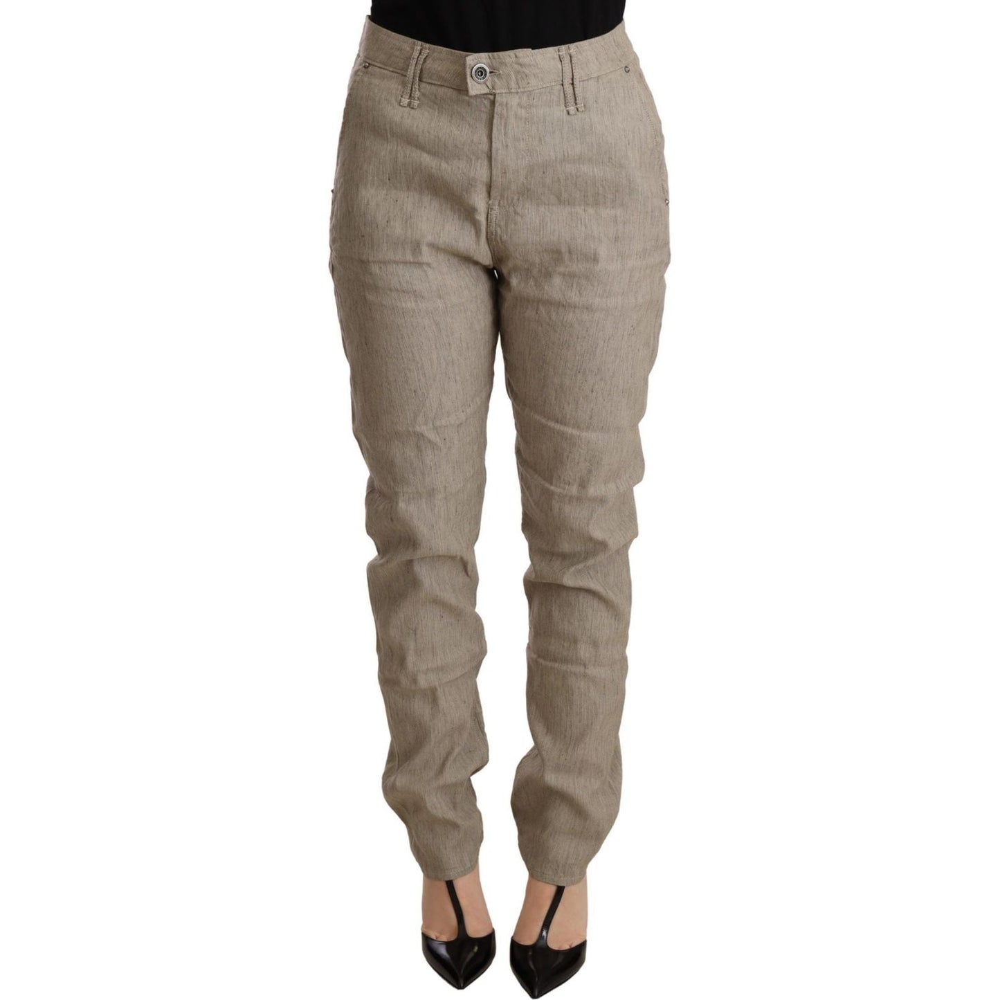 CYCLE Beige Mid Waist Casual Baggy Stretch Trouser