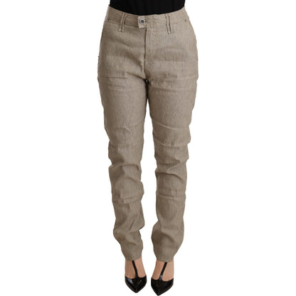 CYCLE Beige Mid Waist Casual Baggy Stretch Trouser