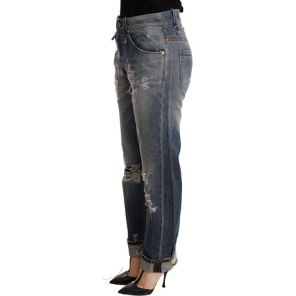 Acht Blue Tattered Mid Waist Straight Denim Trouser WOMAN TROUSERS