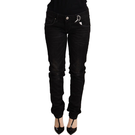 Acht Black Low Waist Skinny Denim Cotton Trouser Acht