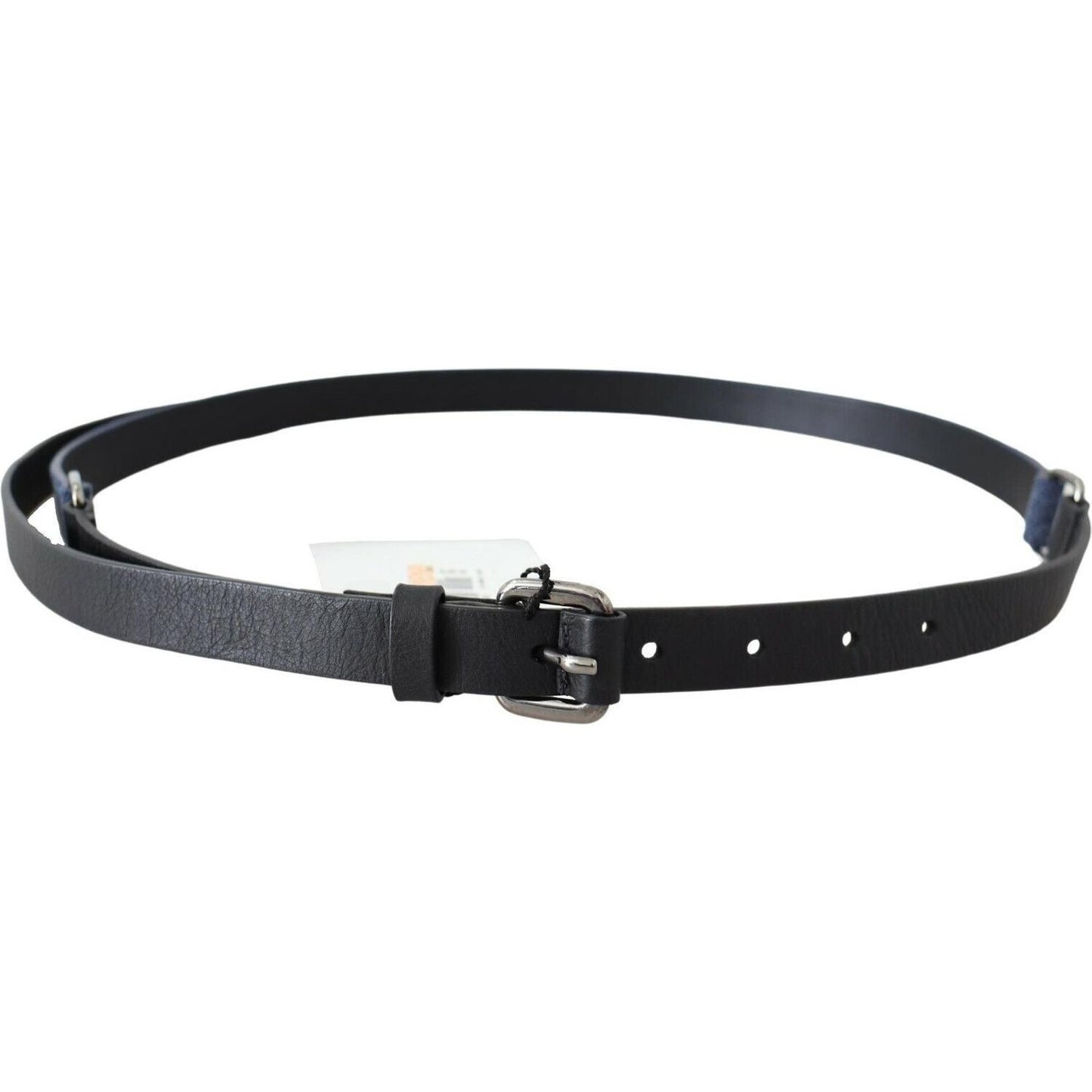 Costume National Black Blue Leather Silver Logo Belt