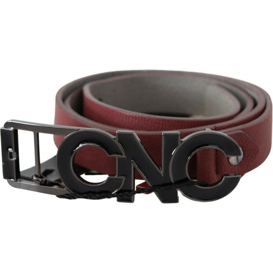 Costume National Maroon Skinny Leather Logo Fashion Belt