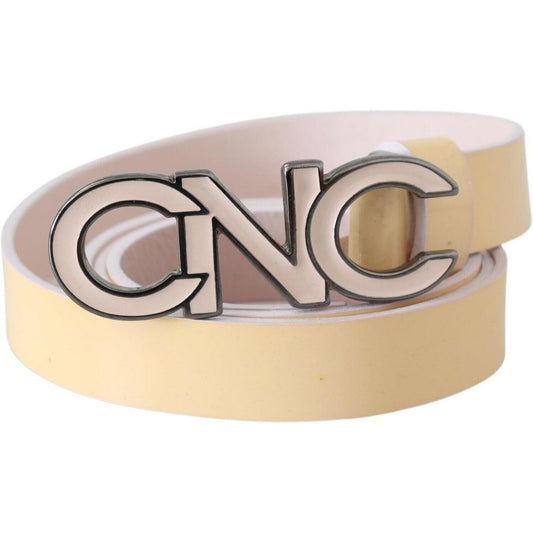 Costume National Beige Leather Pink Letter Logo Belt