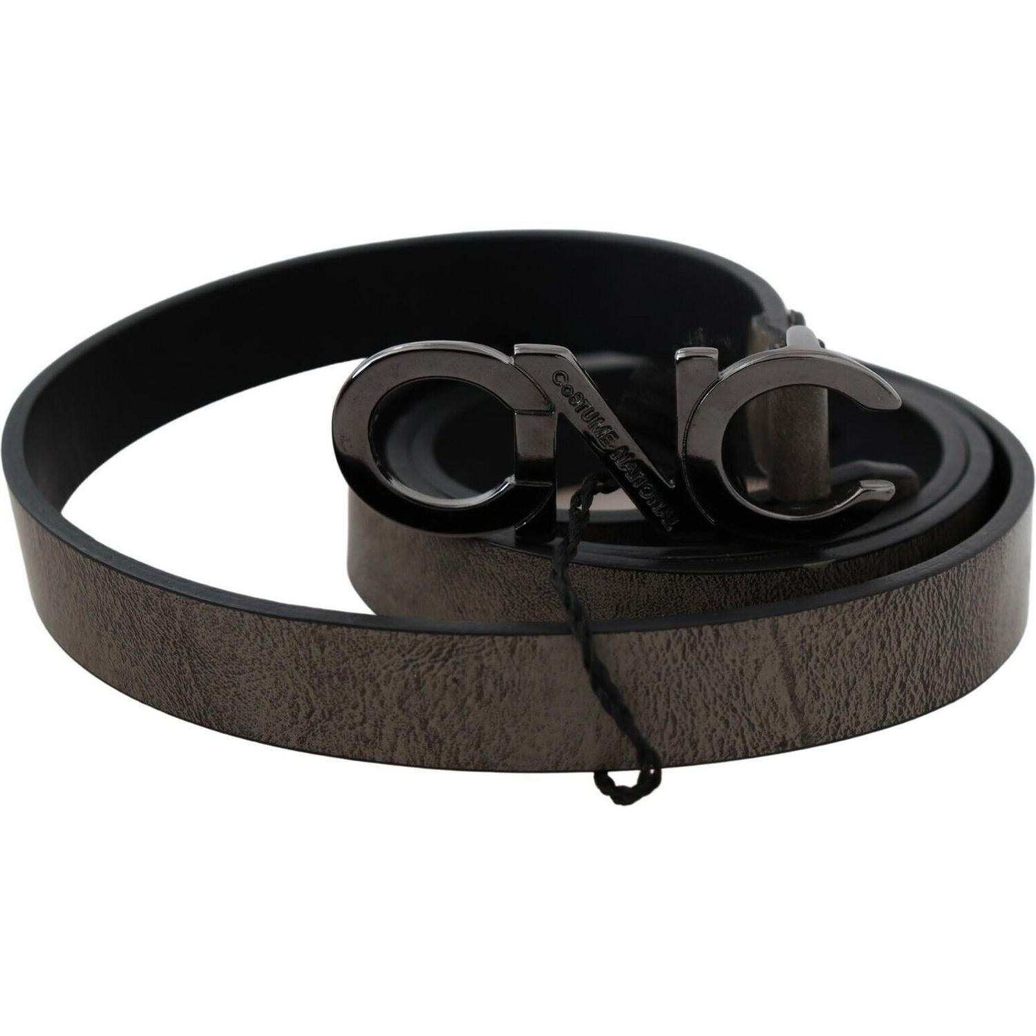 Costume National Dark Brown Leather Letter Logo Buckle Belt