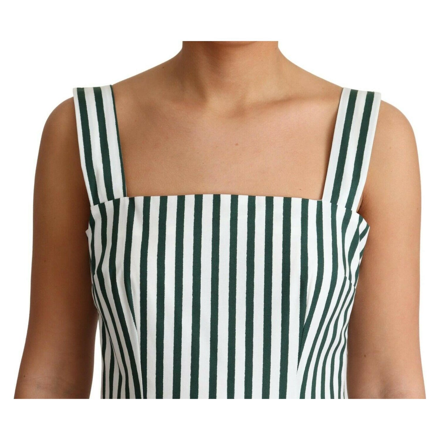 Dolce & Gabbana Chic Sleeveless A-Line Dress in White & Green Dolce & Gabbana