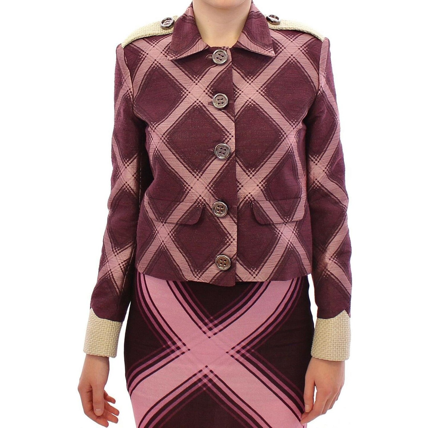 House of Holland Check Trench Coat Blazer Purple Jacket