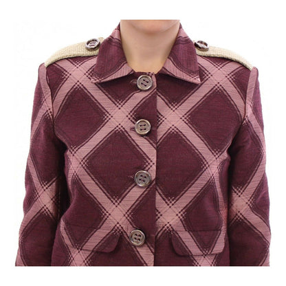 House of Holland Check Trench Coat Blazer Purple Jacket