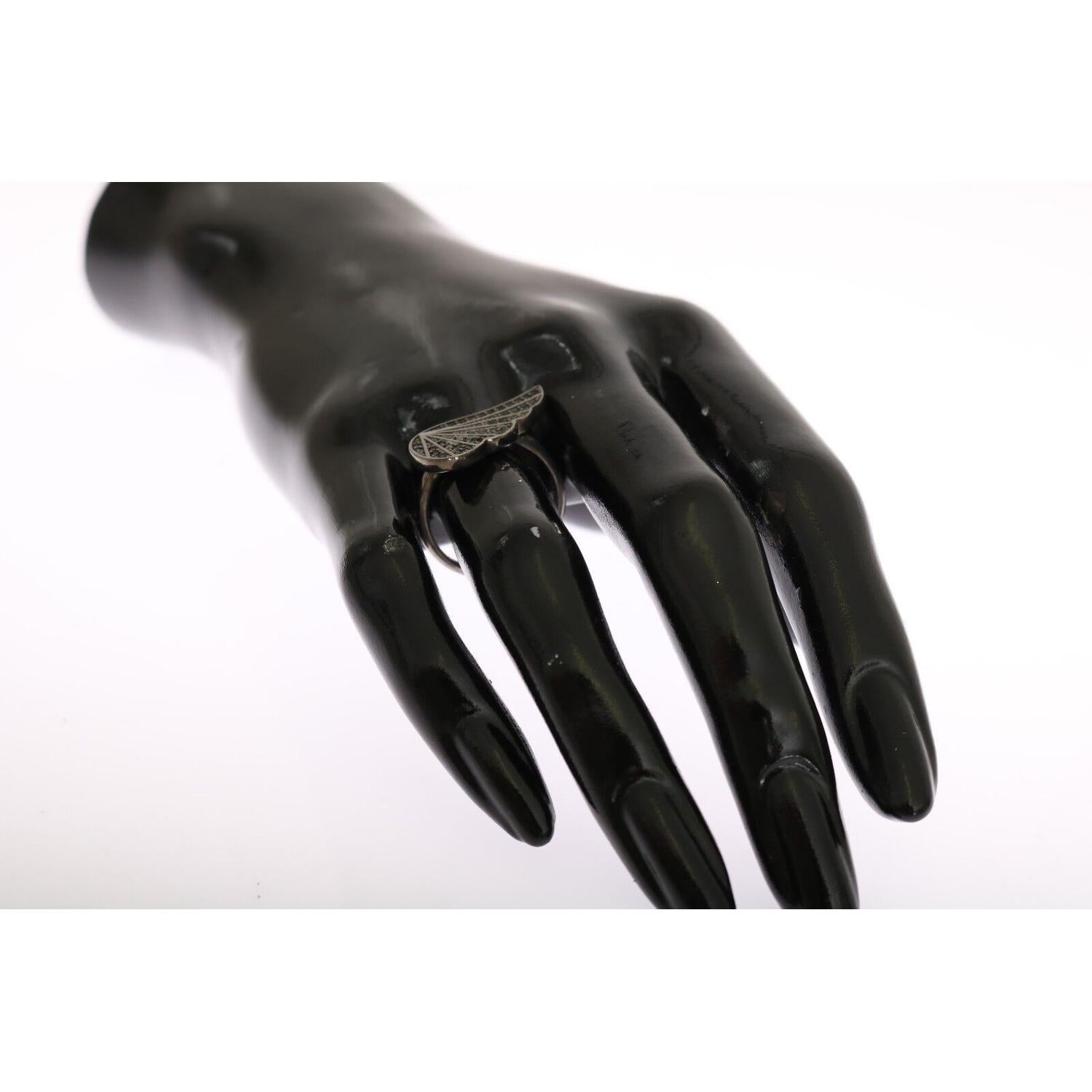 Nialaya Silver Womens Black CZ Rhodium 925 Ring