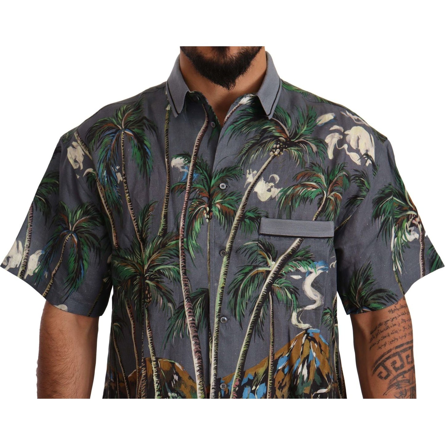 Dolce & Gabbana Tropical Elegance Linen Silk Men's Shirt Dolce & Gabbana