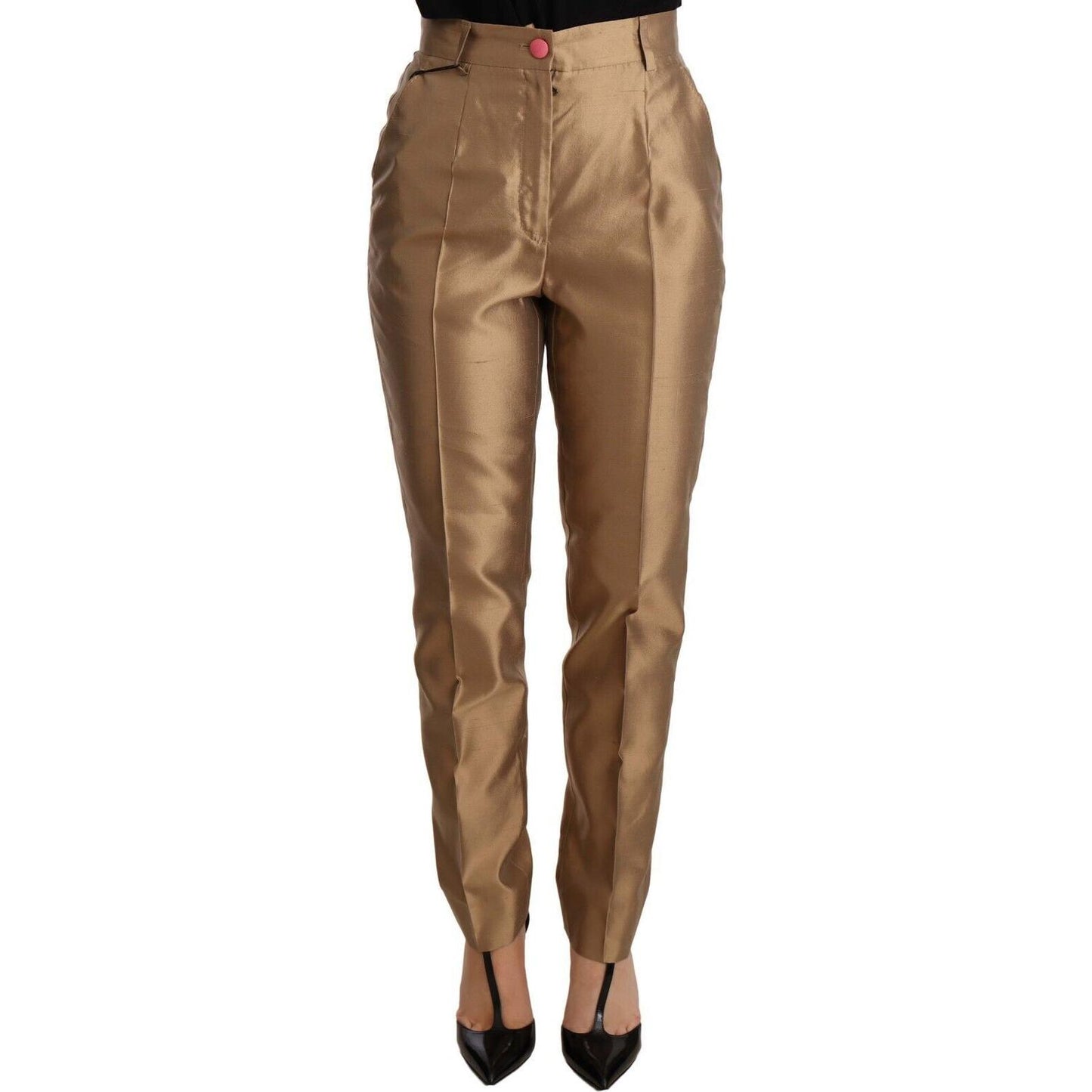 Dolce & Gabbana Elegant Tapered Silk Trousers in Gold Jeans & Pants Dolce & Gabbana