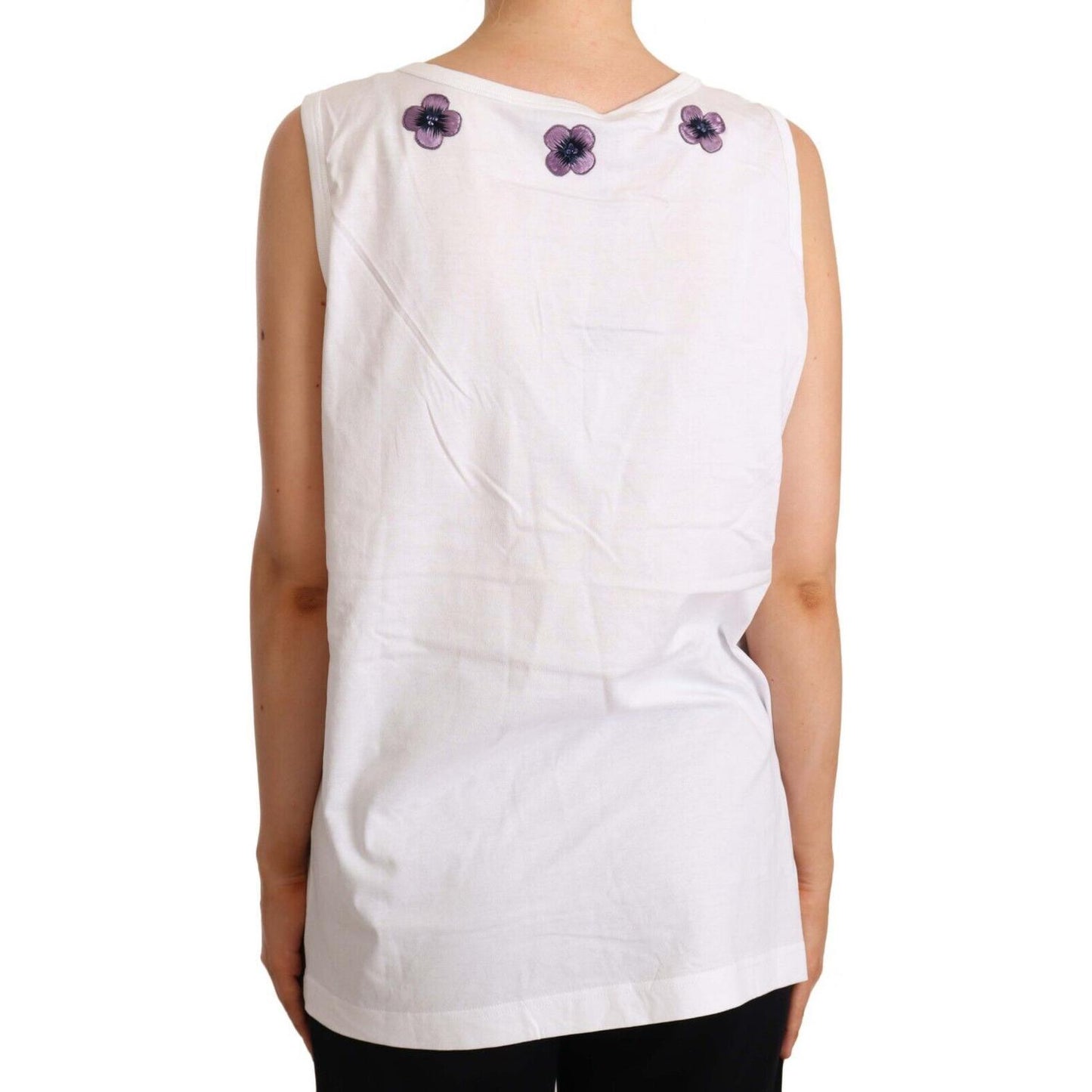 Dolce & Gabbana Floral Trim Logo Tank Top in White WOMAN T-SHIRTS Dolce & Gabbana