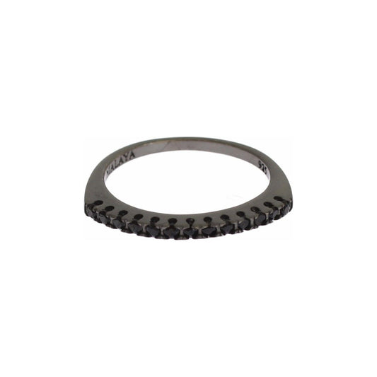 Nialaya Black CZ Rhodium 925 Silver Womens Ring