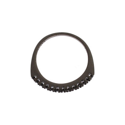 Nialaya Black CZ Rhodium 925 Silver Womens Ring