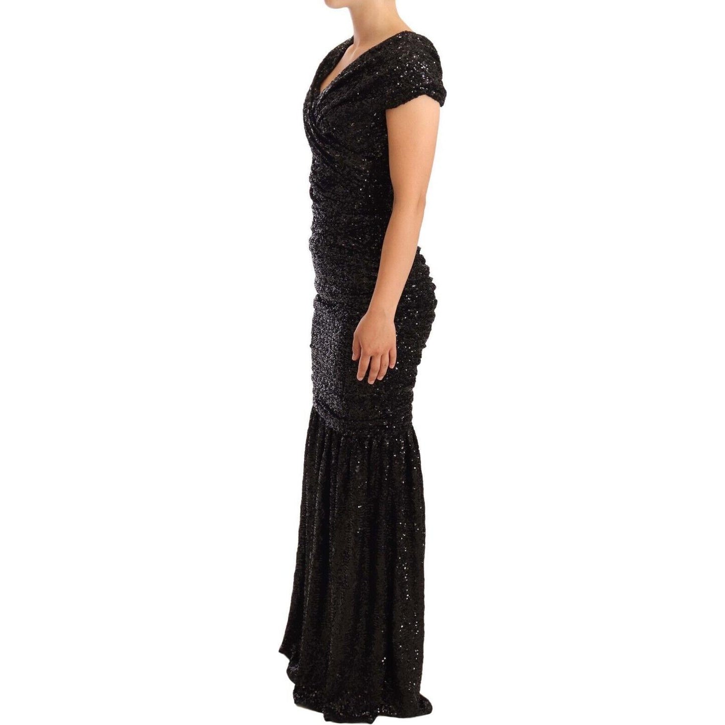 Dolce & Gabbana Elegant Black Sequined Open Shoulder Gown WOMAN DRESSES Dolce & Gabbana