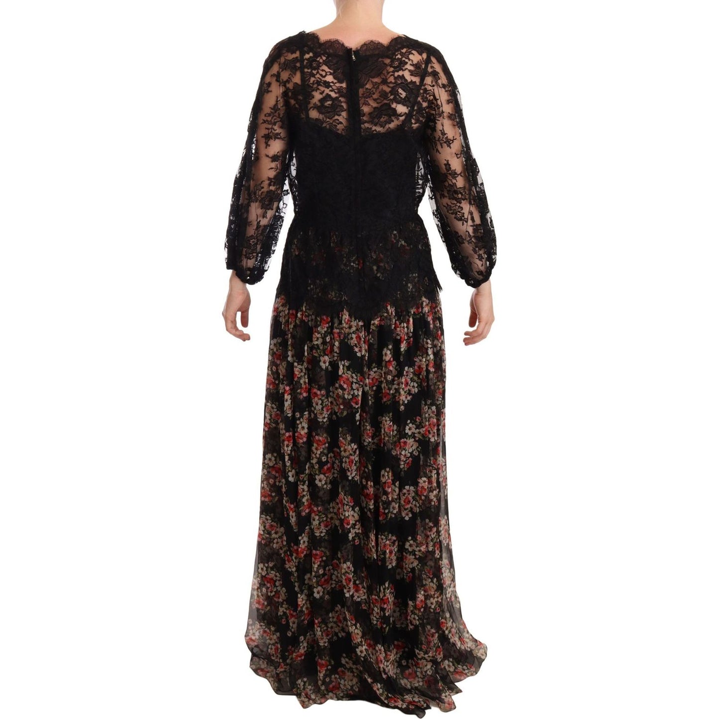 Dolce & Gabbana Elegant Lace Floral Maxi Dress with Polka Dots WOMAN DRESSES Dolce & Gabbana