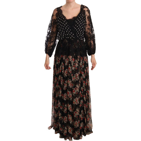 Dolce & Gabbana Black Lace Floral Polka Maxi Capri Dress