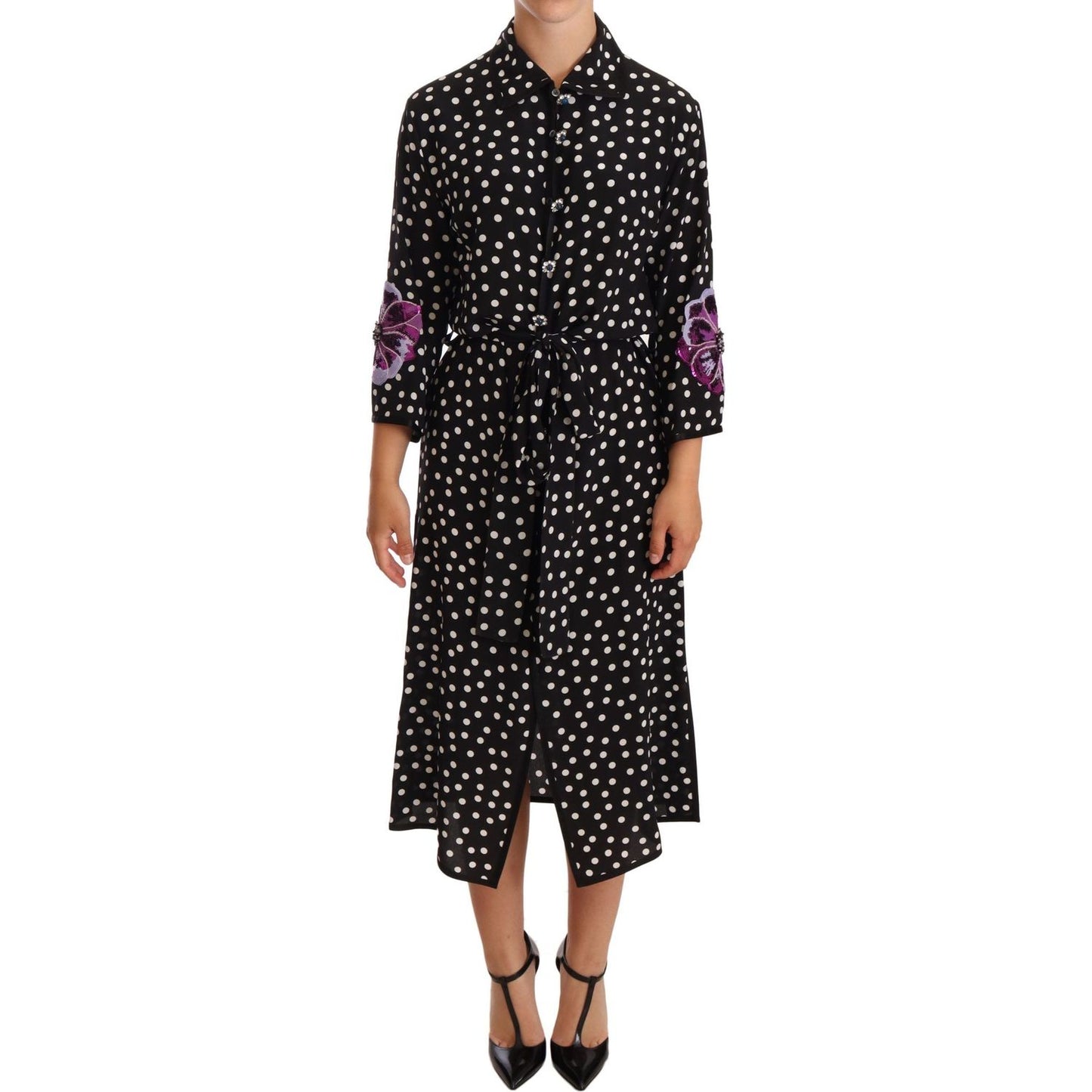 Dolce & Gabbana Elegant Silk Polka Dot Sequin Midi Dress WOMAN DRESSES Dolce & Gabbana