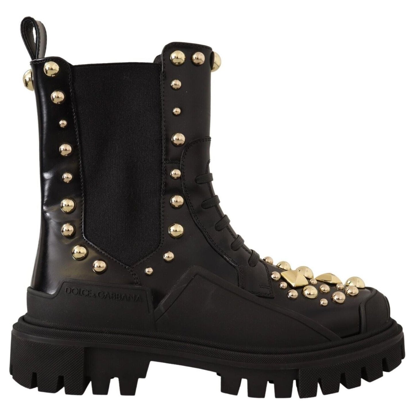 Dolce & Gabbana Studded Leather Combat Boots with Embroidery Dolce & Gabbana