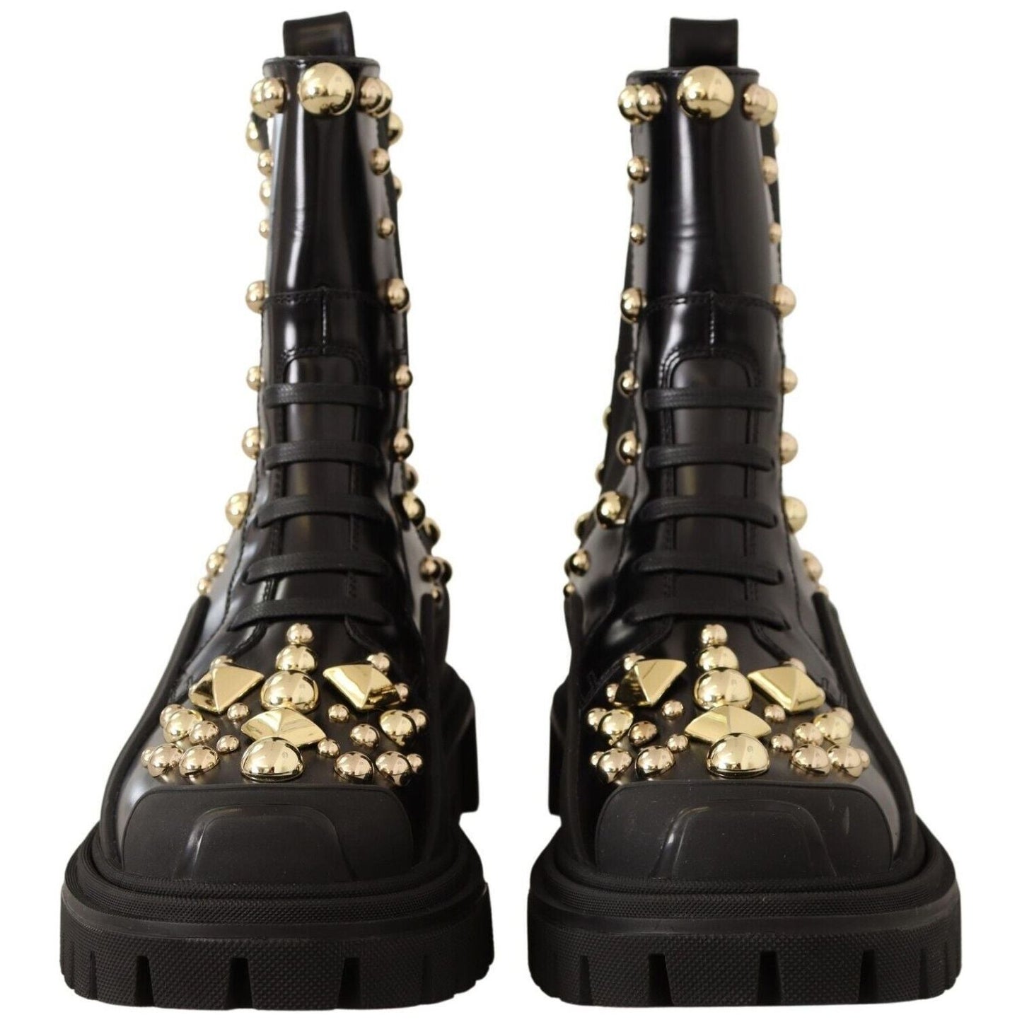 Dolce & Gabbana Studded Leather Combat Boots with Embroidery Dolce & Gabbana