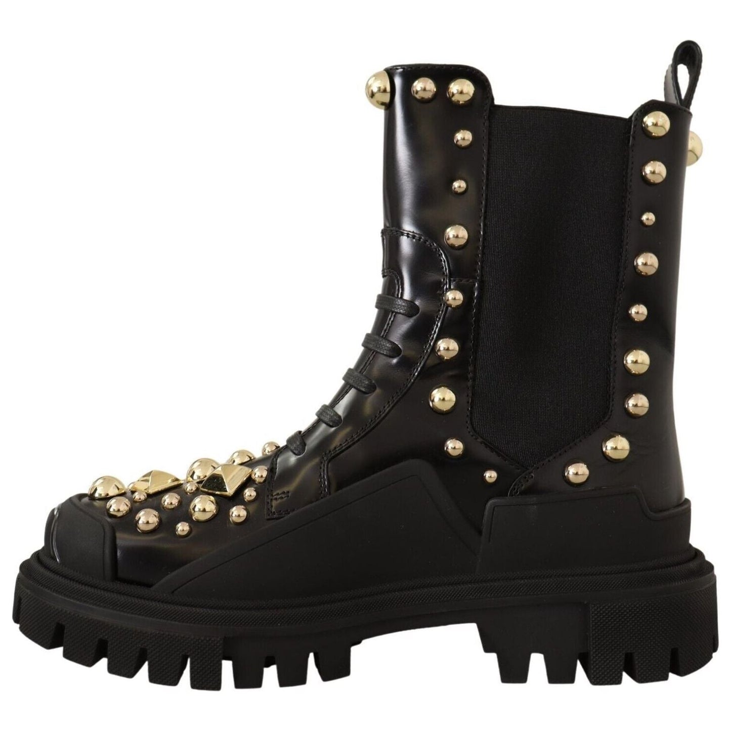 Dolce & Gabbana Studded Leather Combat Boots with Embroidery Dolce & Gabbana