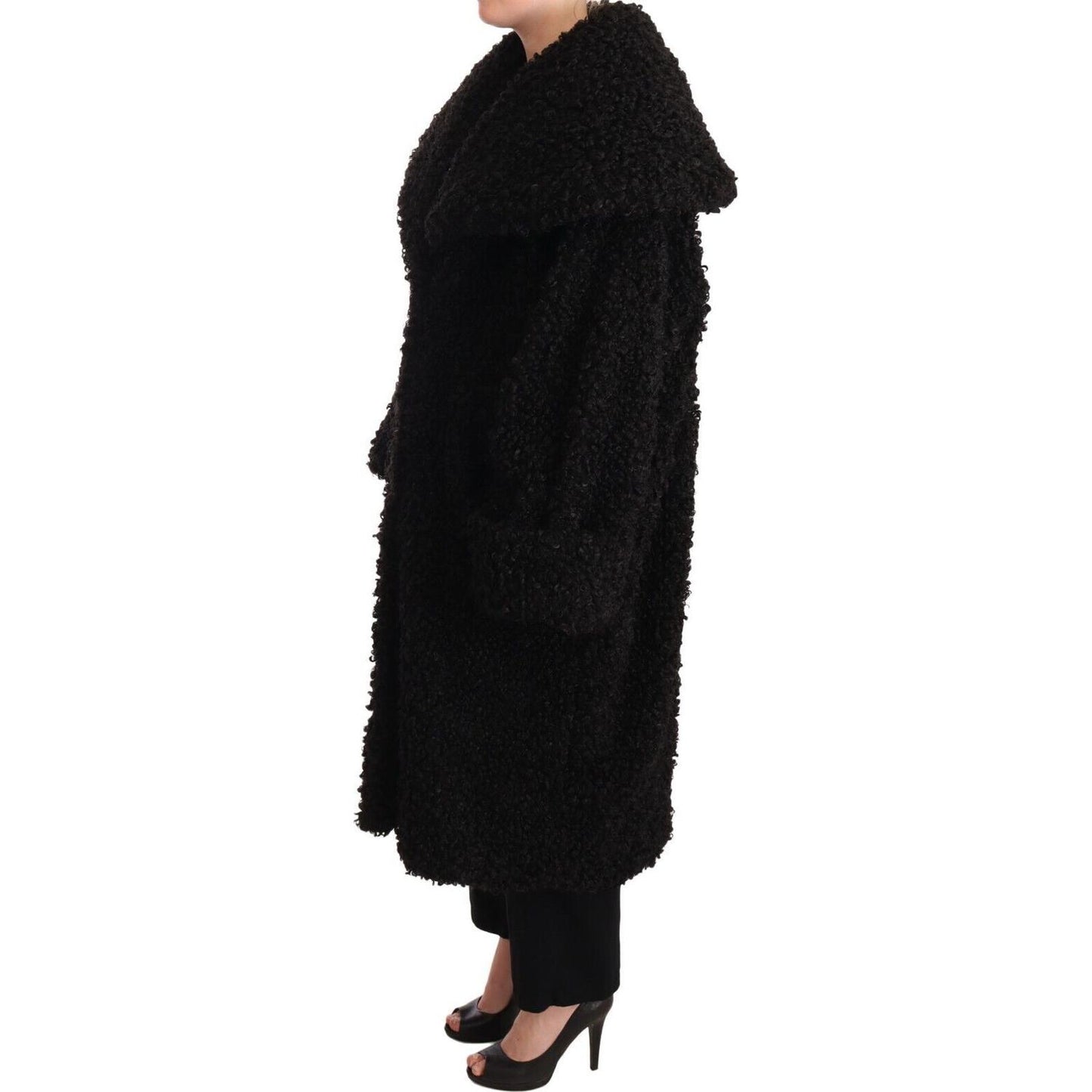 Dolce & Gabbana Elegant Black Fur Cape Trench Coat WOMAN COATS & JACKETS Dolce & Gabbana