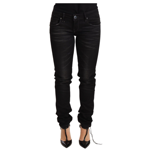Acht Black Washed Cotton Slim Fit Denim Low Waist Trouser Jeans Acht