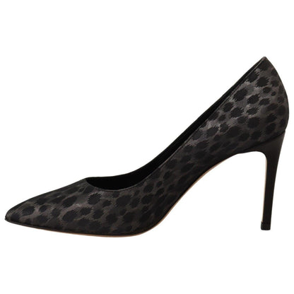 Sofia Black Leopard Leather Stiletto High Heels Pumps Shoes Sofia