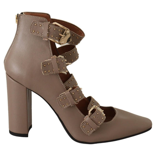 MY TWIN Brown Leather Block Heels Multi Buckle Pumps Shoes 1728,67345645728,Brown,EU37/US6.5,High Heel - Pumps - Shoes,Material: Leather,MY TWIN,New with tags,Pumps - Shoes,Pumps - Women - Shoes,Shoes,Women,Women - Shoes