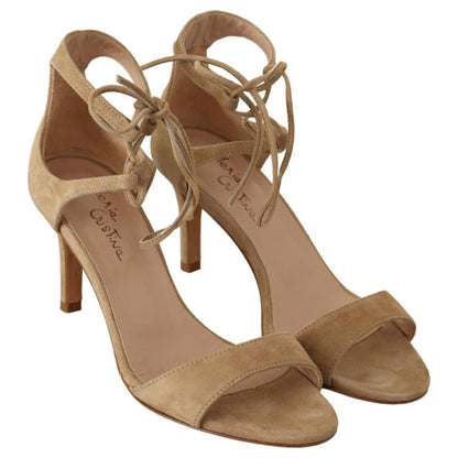 Maria Christina Beige Suede Leather Ankle Strap Pumps Shoes 1728,67345645728,Beige,EU35/US4.5,Maria Christina,Material: Leather,Mid Heel - Pumps - Shoes,New with tags,Pumps - Shoes,Pumps - Women - Shoes,Shoes,Women,Women - Shoes