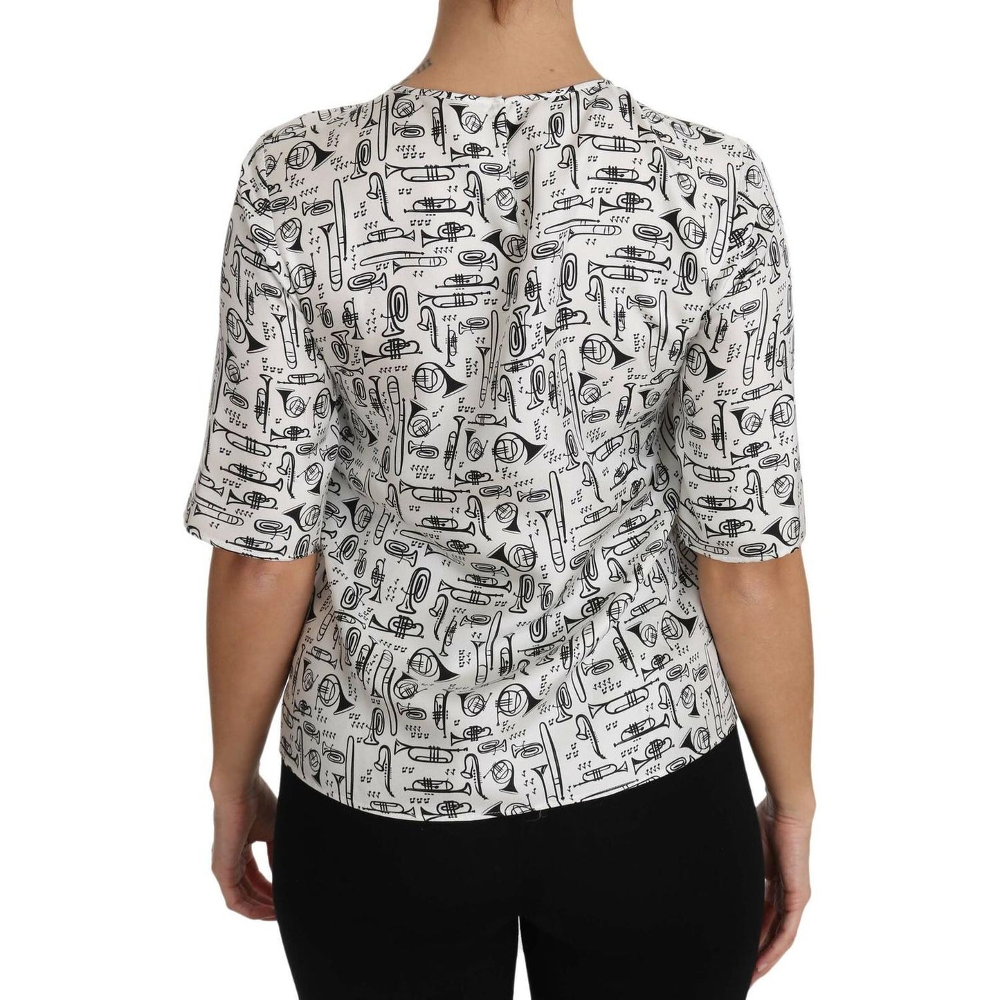 Dolce & Gabbana Elegant Trumpet Print Silk Blouse Top Blouse Top Dolce & Gabbana