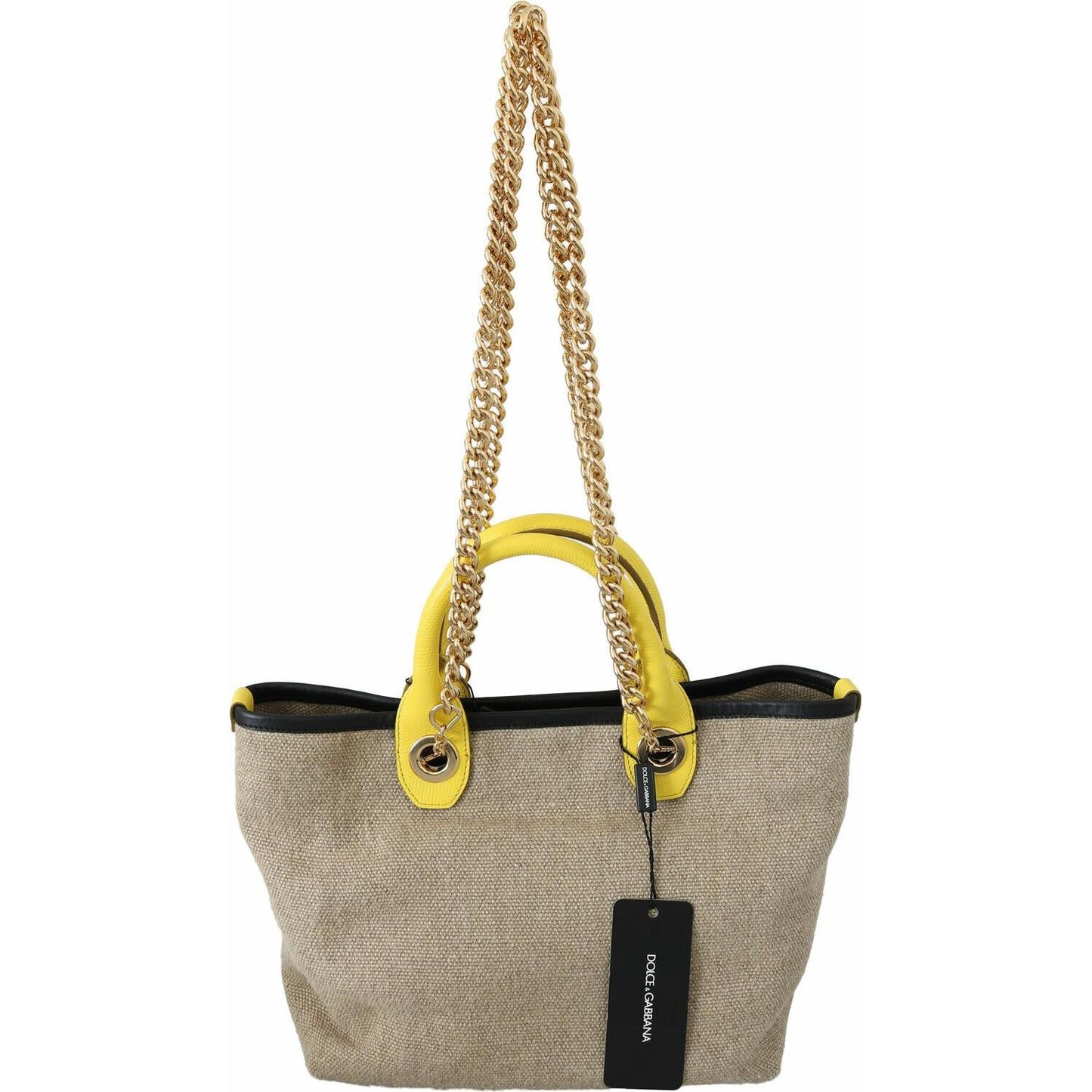 Dolce & Gabbana Beige Linen-Calf Tote with Gold Chain WOMAN SHOULDER BAGS Dolce & Gabbana