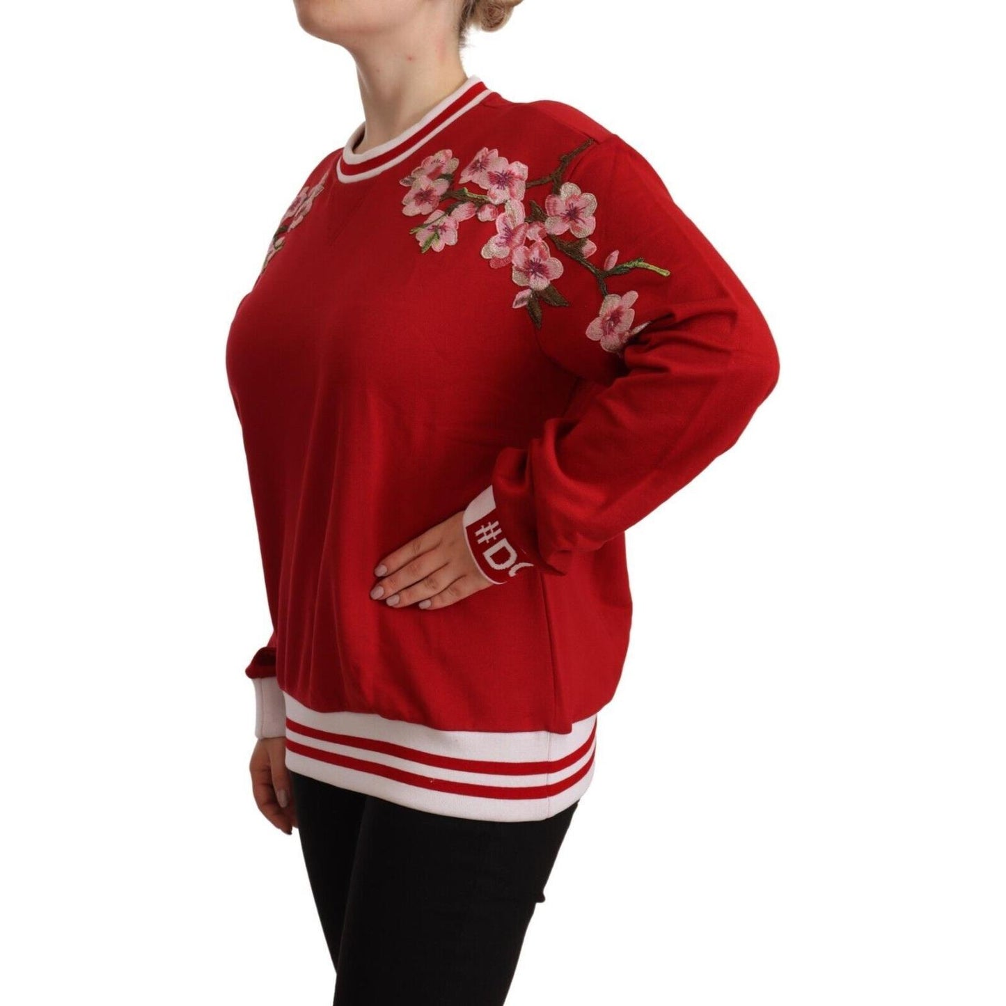 Dolce & Gabbana Elegant Red Crewneck Pullover with Floral Motif WOMAN SWEATERS Dolce & Gabbana