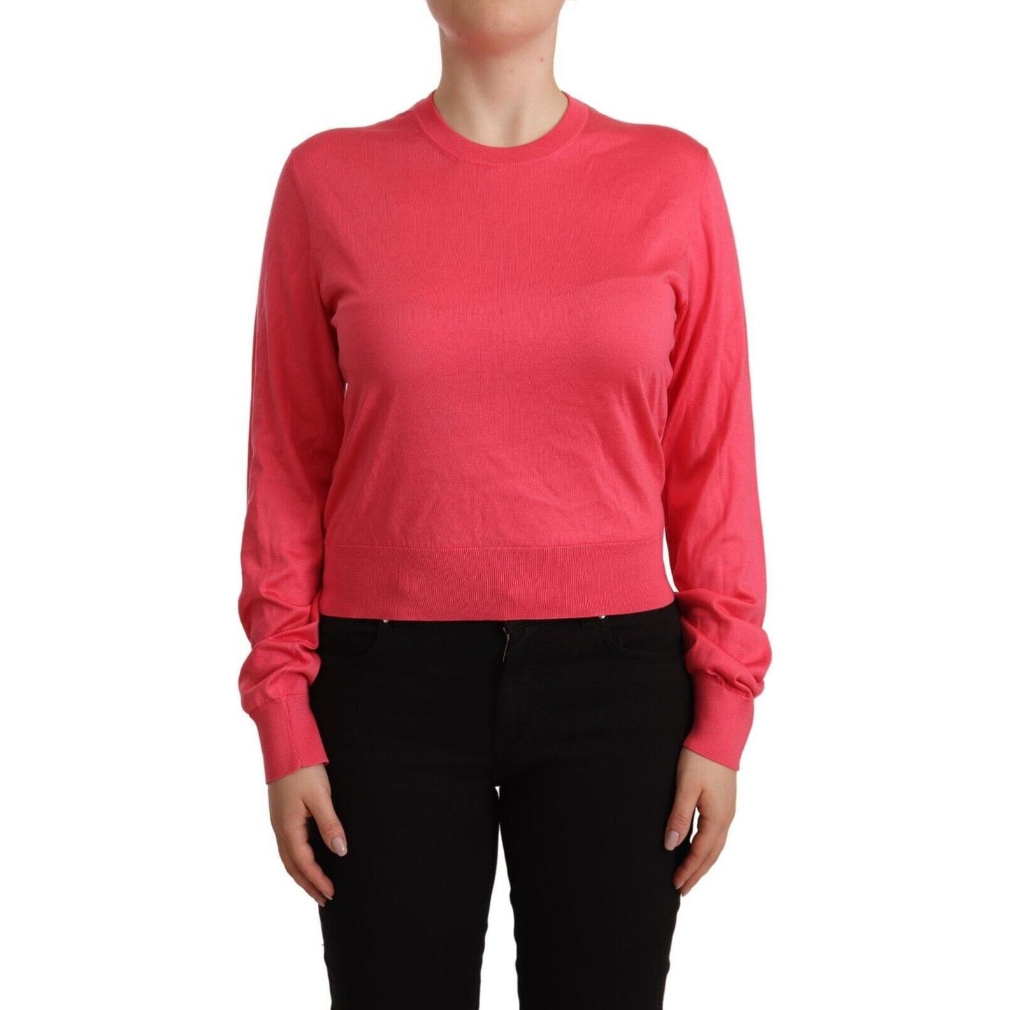 Dolce & Gabbana Elegant Pink Silk Crewneck Sweater WOMAN SWEATERS Dolce & Gabbana