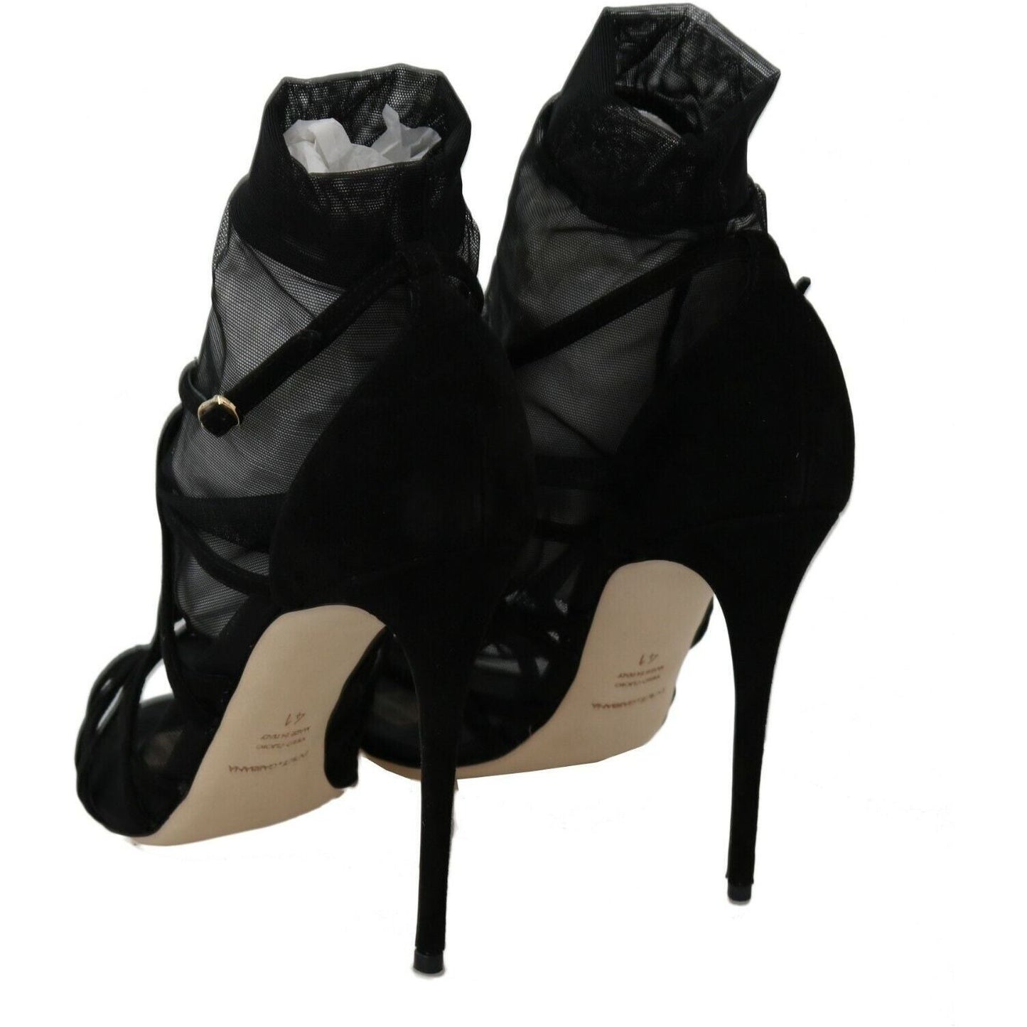 Dolce & Gabbana Black Suede Tulle Ankle Boot Sandals Heeled Sandals Dolce & Gabbana