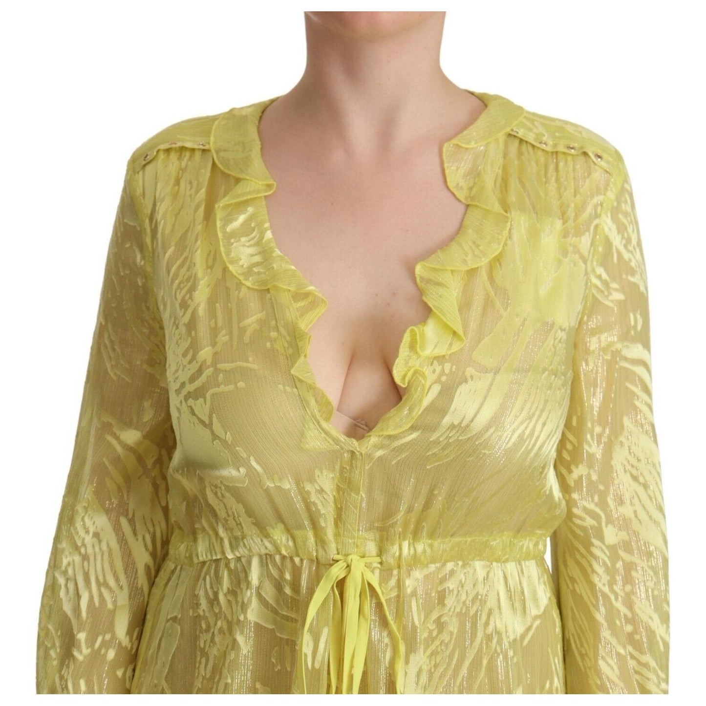 Patrizia Pepe Sunshine Silk Blend Maxi Dress - Long Sleeves & Plunge WOMAN DRESSES Patrizia Pepe