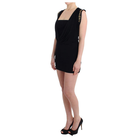 Roccobarocco Elegant Sleeveless Black Mini Dress with Gold Details Dresses Roccobarocco