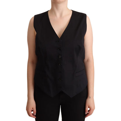 Dolce & Gabbana Black Button Down Sleeveless Vest Waiscoat Top