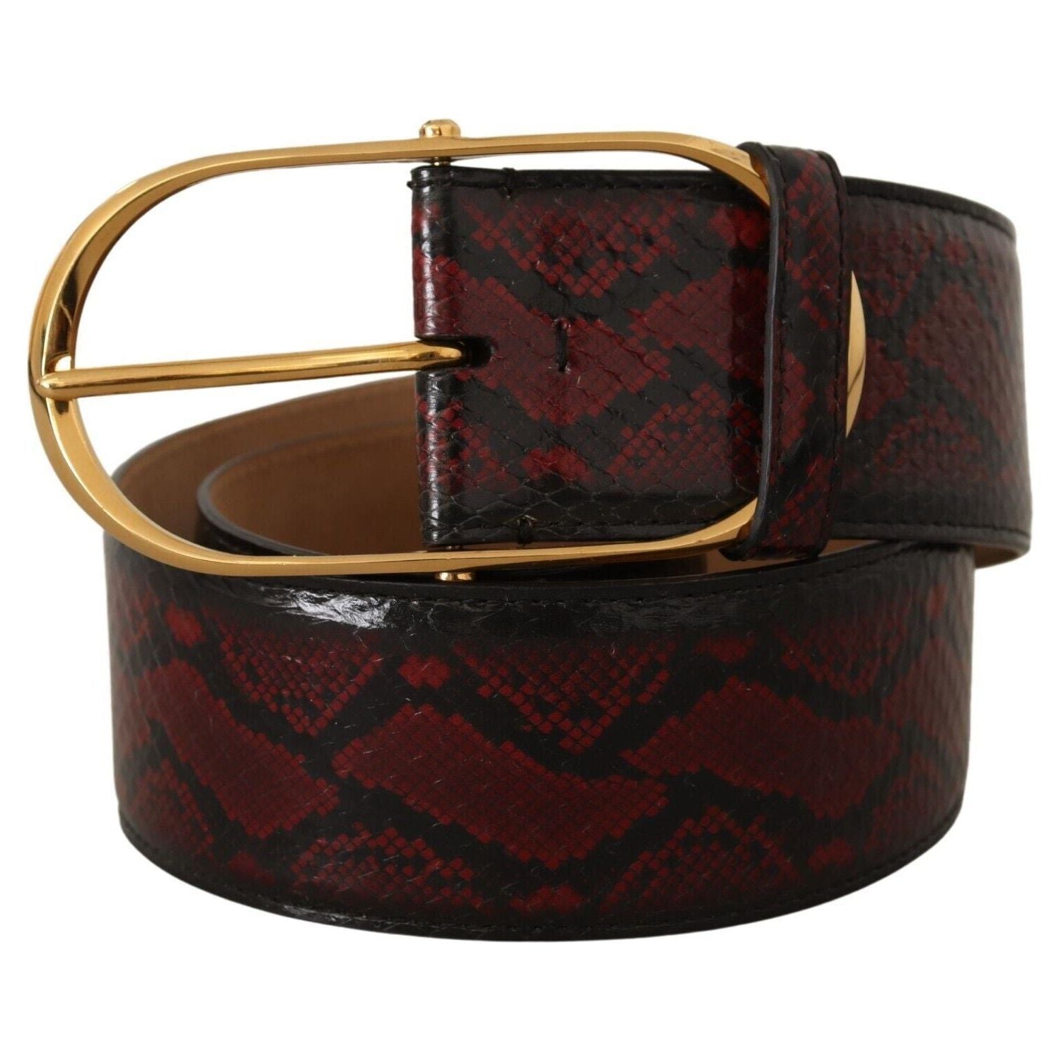 Dolce & Gabbana Red Exotic Leather Gold Oval Buckle Belt