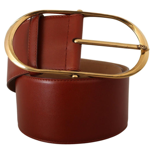 Dolce & Gabbana Elegant Maroon Leather Belt with Gold Accents Dolce & Gabbana