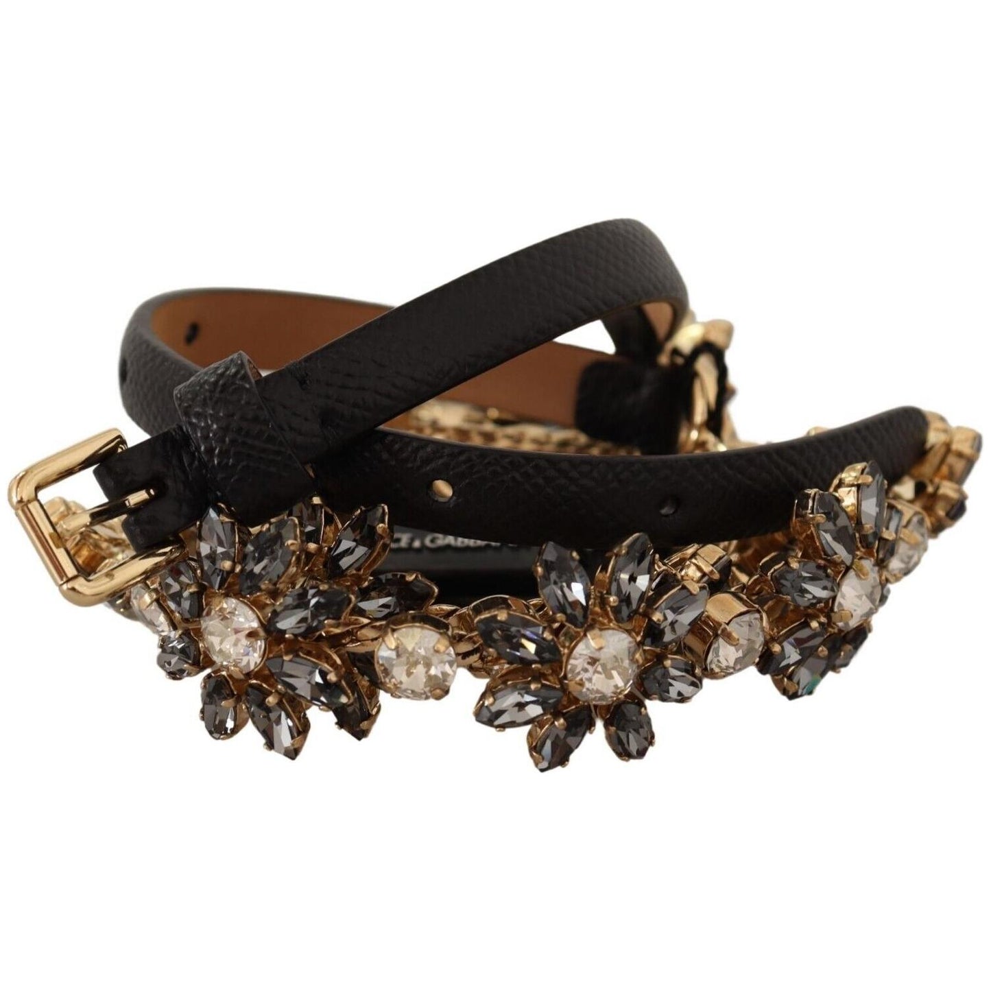 Dolce & Gabbana Elegant Crystal Daisy Chain Leather Belt WOMAN BELTS Dolce & Gabbana