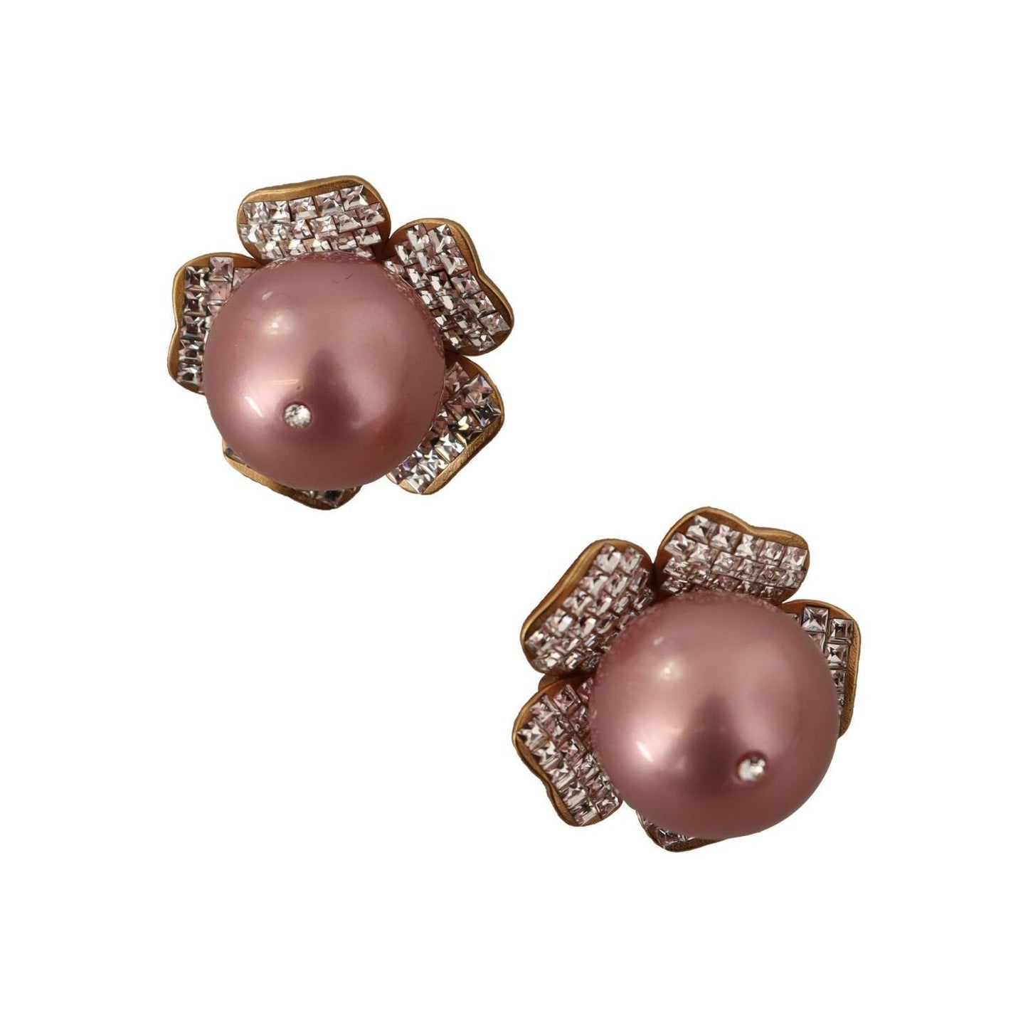 Dolce & Gabbana Elegant Floral Crystal Pearl Clip-On Earrings Earrings Dolce & Gabbana