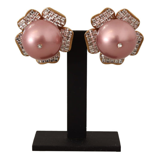 Dolce & Gabbana Elegant Floral Crystal Pearl Clip-On Earrings Earrings Dolce & Gabbana