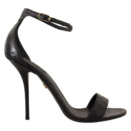 Dolce & Gabbana Black Ostrich Ankle Strap Heels Sandals Shoes 1728,67345645728,Black,Dolce & Gabbana,EU41/US10.5,Material: 100% Ostrich skin Leather,New with tags,Sandals - Shoes,Sandals - Women - Shoes,Shoes,Stiletto Heels - Sandals - Shoes,Women,Women -