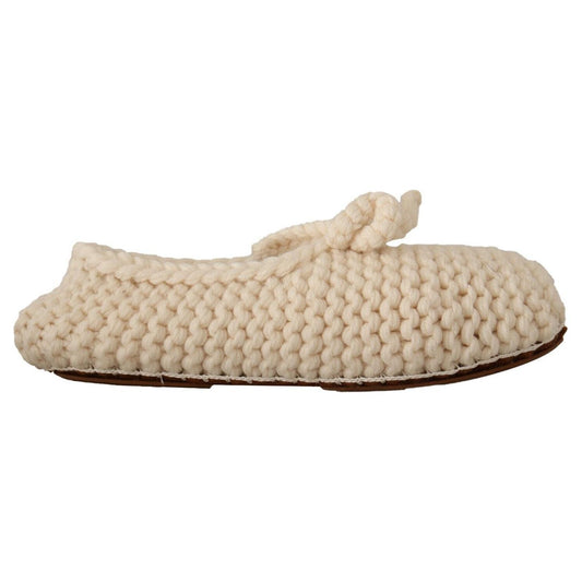 Dolce & Gabbana White Slip On Ballerina Flats Wool Knit Shoes 1728,67345645728,Ballet Flats - Flats - Shoes,Dolce & Gabbana,EU39/US8.5,EU40/US9.5,Flat Shoes - Women - Shoes,Flats - Shoes,Material: Wool,New with tags,Shoes,White,Women,Women - Shoes