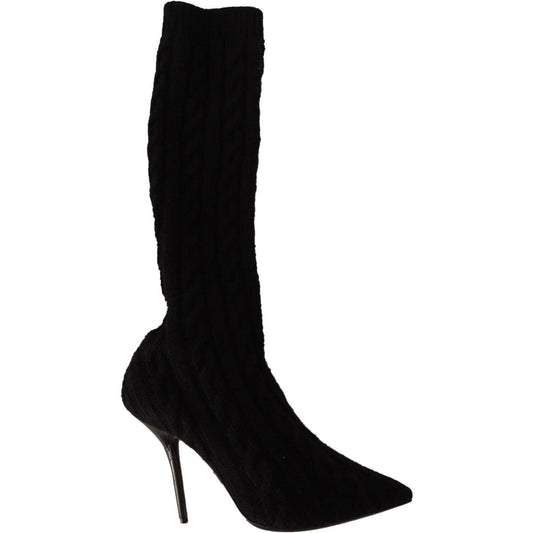 Dolce & Gabbana Black Stretch Socks Knee High Booties Shoes 1728,67345645728,Black,Boots - Shoes,Boots - Women - Shoes,Dolce & Gabbana,EU38/US7.5,High Heel - Boots - Shoes,Material: Fabric,New with tags,Shoes,Women,Women - Shoes
