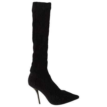 Dolce & Gabbana Black Stretch Socks Knee High Booties Shoes 1728,67345645728,Black,Boots - Shoes,Boots - Women - Shoes,Dolce & Gabbana,EU39/US8.5,EU41/US10.5,High Heel - Boots - Shoes,Material: Fabric,New with tags,Shoes,Women,Women - Shoes