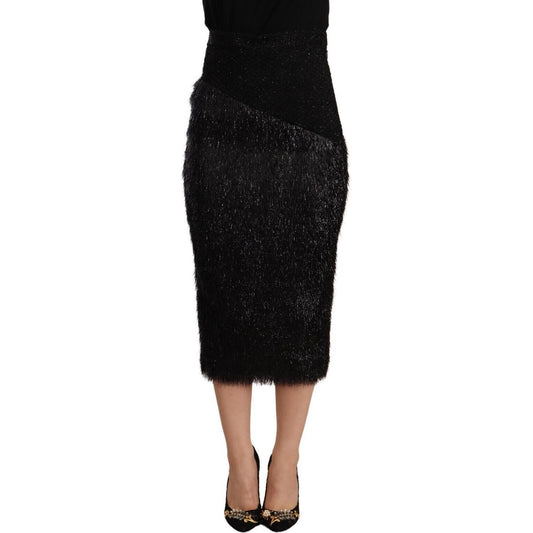 Masha Ma Black Tinsel High Waist Pencil Midi Viscose Skirt 1728,38% Virgin Wool,67345645728,8% Nylon,Black,Clothing,IT38|XS,Masha Ma,Material: 54% Viscose,Midi - Skirts - Clothing,New with tags,Skirts - Clothing,Skirts - Women - Clothing,Women,Women - Clo