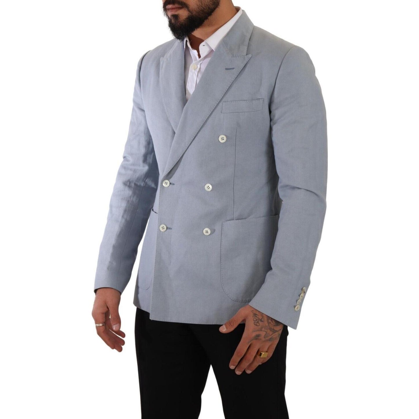 Dolce & Gabbana Elegant Slim Fit Light Blue Double Breasted Blazer Dolce & Gabbana